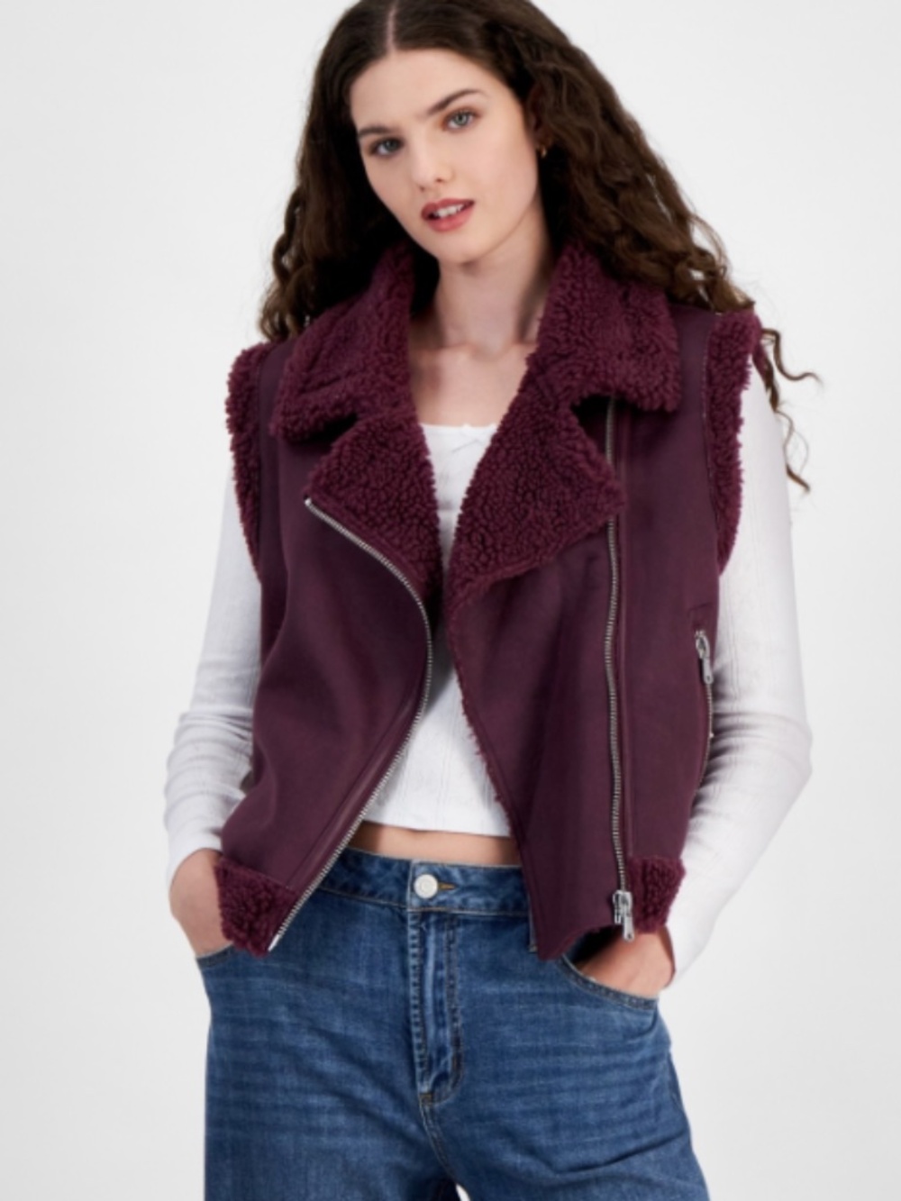 Madden Girl Juniors' Faux-Shearling Moto Vest - Sugar Beat Size L NWT - Picture 1 of 1